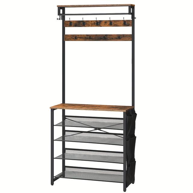 TEMU Garderobenständer mit Schuhregal, Schuhregal mit Kleiderschrank, Kleiderständer mit 5-stufigem Schuhregal, Kleiderschrank mit Schuhschrank, verstellbares Metallgitterregal, Vintage