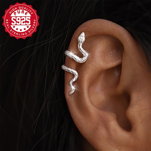 TEMU 1pc S925 Silver Snake Ear Clip, Women's Fashion Design, Cute And Delicate, , Hypoallergenic, Perfect For Daily Use