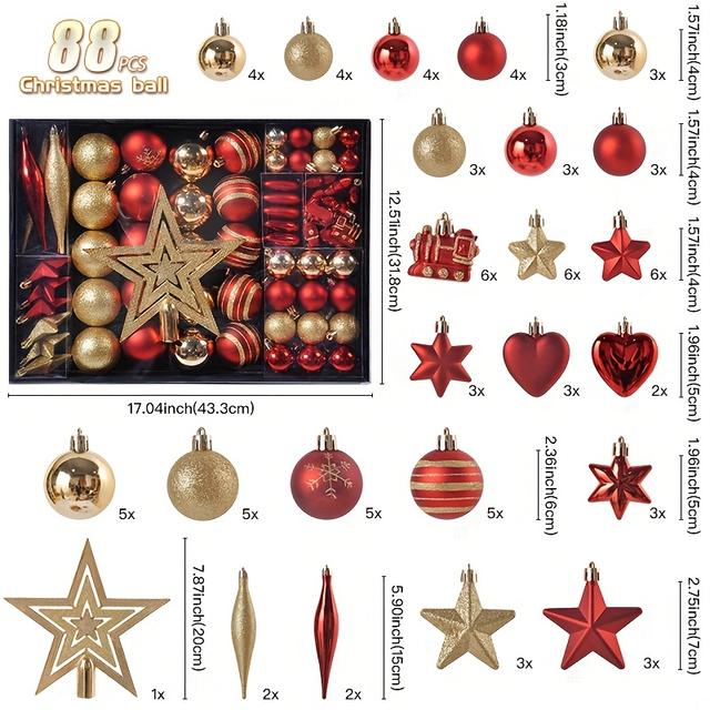 TEMU Set Of 88 Red And Golden Christmas Sets, Holiday Painted Hanging Decorations, Christmas Tree Hanging Shaped Decorations, Suitable For Christmas Decoration, Christmas Ball Decoration
