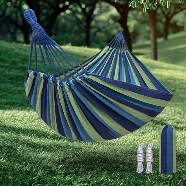 TEMU 1 Canvas Hammock, Suitable For Camping And Travel - 330 Lb Weight Capacity, Anti-tip Design, Portable, Includes Carry Bag And Tree Straps, Ideal For , Indoor Patios, And Backyard Use