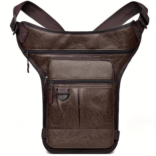 TEMU Men's Casual Leg Bag, Lightweight Sports Waist Bag With Adjustable Strap, Zipper Closure, Polyester Lined, Portable Crossbody Bag For Daily Commute - Black