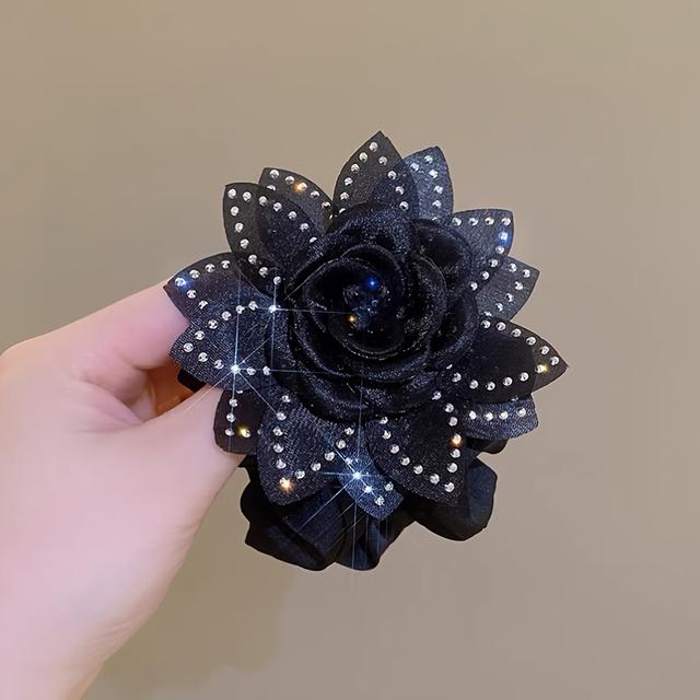 TEMU 1pc Elegant Bohemian Mesh Hair Ring With Crystal Rhinestone - Festive Occasions And Daily Wear