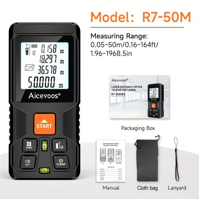 TEMU Aicevoos High-precision Digital Laser Rangefinder - 50m To 120m Distance Measurement, Battery-powered, Rubber Grip, Koningsdag,