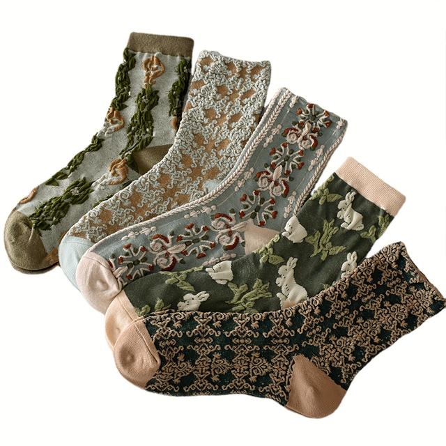 TEMU 10 Pairs Of Cozy Floral Socks For Women - Soft, Warm, And Breathable Vintage Embroidered Knit Socks With Ankle Design, Casual Wear, And As Gifts -