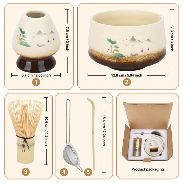 TEMU 5-teiliges Matcha-Tee-Set, traditionelles Teegeschirr, geeignet für Zen-Meditation & kulturelle Veranstaltungen