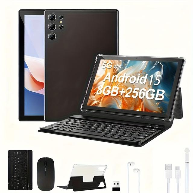 TEMU 10.1-inch For Android 15 Tablet, 8gb 256gb Rom Support Wi-fi 6, 10.1 Inch Tablet, Fhd Ips Touch Screen, 5mp Front 16mp Back Camera, Type-c Tablete , 8000mah Larger Battery, Tablet For Work