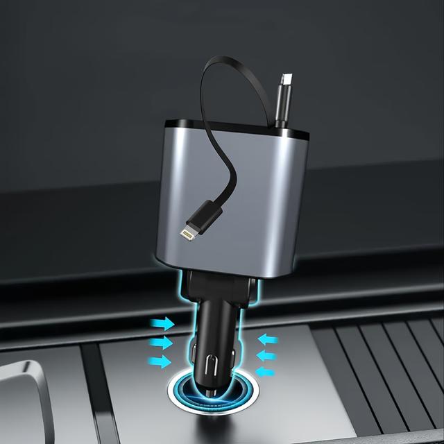 TEMU 1 Stück 4-in-1 Verlängerbarer Auto-Ladegerät, 66W Schnellladung, 180° Verstellbarer , 2,6ft Verlängerbarer Kabel, USB-Männchen zu Weibchen-Stecker, Kompatibel mit Universal-Ladegeräten