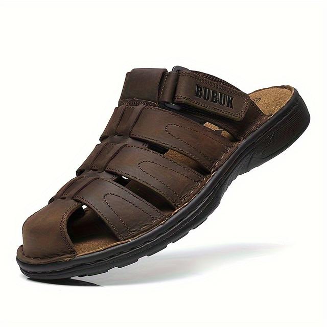 TEMU 's Sandals Made Of Top Layer Cowhide, Suitable For Summer Outdoor Wear, Featuring Thick Soles And Lightweight Soft Bottoms, Perfect For Beach And Casual Sports