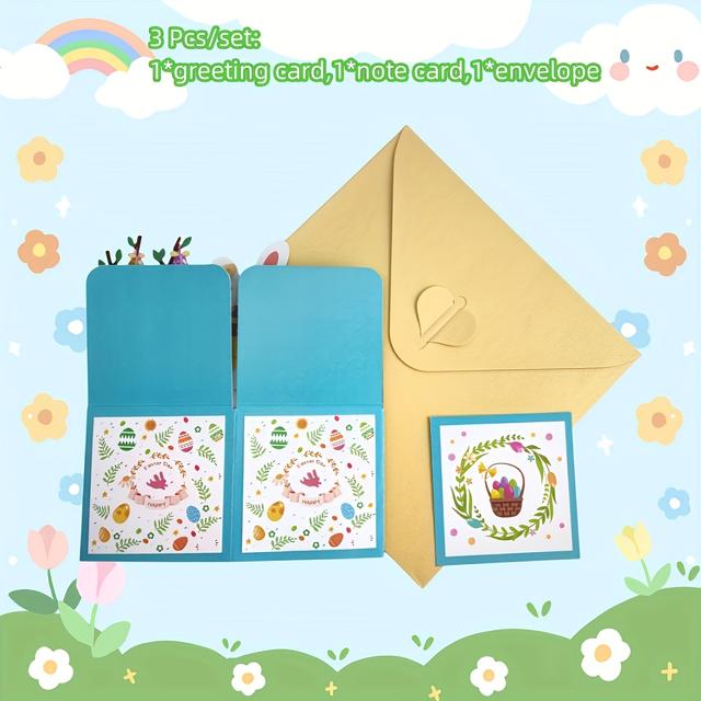 TEMU 1pc Teaspring Easter Bunny 3d Pop-up Greeting Card With Envelope - Vibrant Egg, Chick & , "" Message - Ideal For Anyone, Easter Greeting Card|vibrant Design|decorative Easter Card
