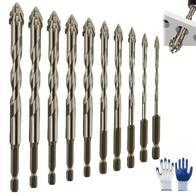 TEMU 10pcs 4 Flute Drill Bit Set, High Hardness Relaxrich Drill Bits, Flute Serrated , 4 Edge Drill Bits For Concrete Metal (3+4+5+6+7+8+10+12+14+16)
