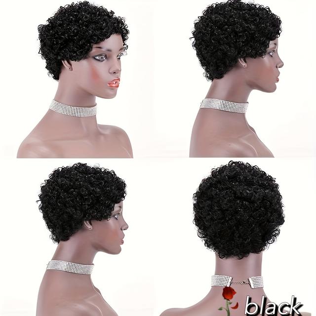 TEMU Short Curly Human Hair Wigs For Women Short Afro Wig 100% Brazilian Hair Cut Wigs