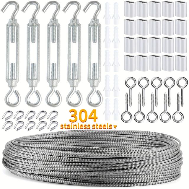 TEMU 1 Set Pvc Coated 304 Stainless Steel Cable Rope, 15/30 Meters Long, Adjustable Height Garden Wire Railing, Outdoor Tent Rope, Diy Assembly Rope Kits