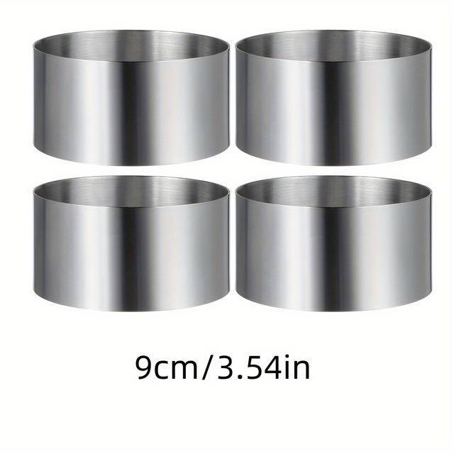 TEMU Set Of 4 Round Cake Molds For Mousse, Stainless Steel Circular Cake Rings, Cookie Cutters, Mousse Molds, Baking Tools Measuring 9 Cm And 10 Cm