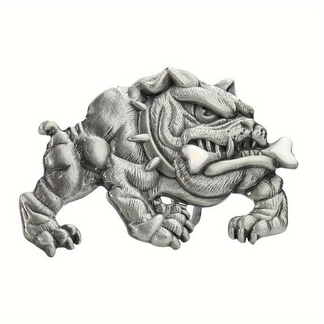 TEMU 1 hebilla de cinturón de metal con diseño de bulldog para artesanía en cuero, diseño de hueso de mordedura de perro, ideal para jeans de vaquero, accesorio para hombre, regalo de