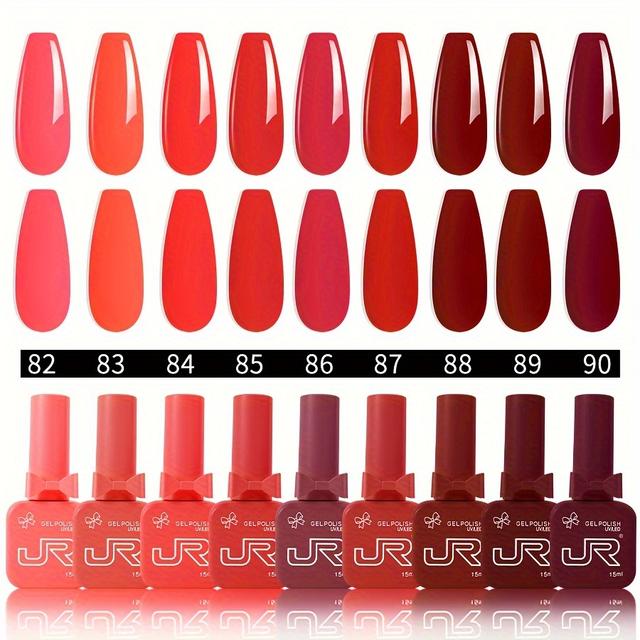 TEMU Jr 9pcs 15ml Gel Nail Polish Set Including Red Pink Nude Gel Nail Polish Led Home Manicure Salon Coat S Gift Bow Bottle Matching Removable