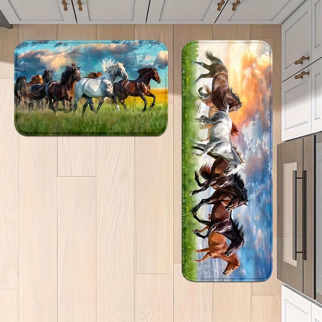 TEMU Horse Kitchen & Bathroom Mats - Comfortable, Non-slip Runner Rugs For Home, Office, Laundry - Machine Washable Polyester Carpets In Various Sizes