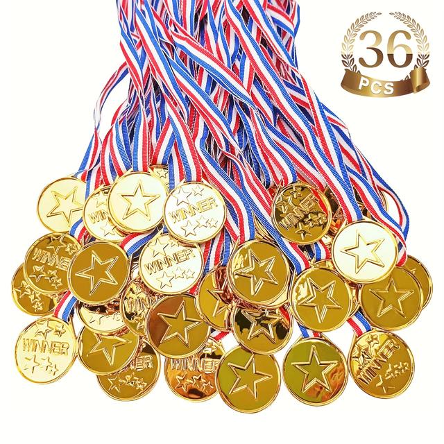 TEMU 36 Golden Plastic Medals, Suitable For Various Sports Competitions, Parties Or Game Prizes, And School Reward Recognition Props