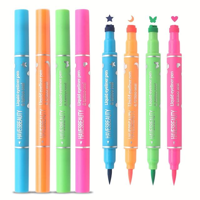 TEMU Double-head Liquid Stamp Eyeliner, 4 Styles/colors Stars Hearts Moon Stamps Makeup Stamp Set, Waterproof Slim Gel Felt Tip Liquid Eyeliner Colorful Set Shapes
