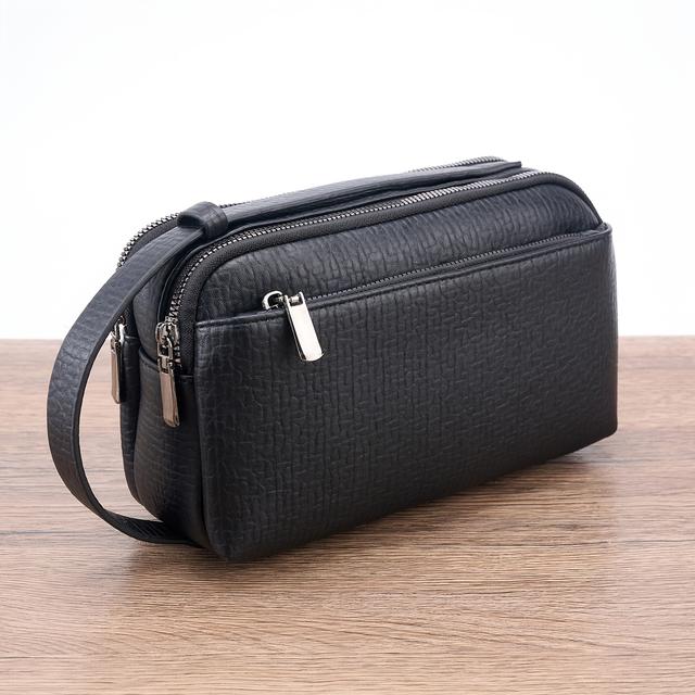 TEMU حقيبة رجالية سوداء بجيب مزدوج وغطاء بسحاب - حقيبة مكتبية فاخرة، حقيبة محفظة احترافية للأعمال، المحامين، المديرين التنفيذيين - تصميم GQ متين لاتجاهات 2025 والتنقل اليومي