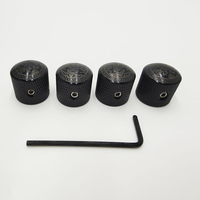 TEMU 4 stuks/set van hoogwaardige gesneden metalen potentiometerdoppen voor elektrische gitaar met gaten zonder gaten Metalen volumeknop Bas volumetoonknop Gitaar potentiometerdop