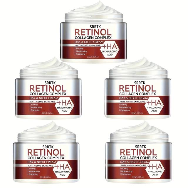 TEMU 5pcs Retinol Collagen Cream - Hydrating Moisturizer With Hyaluronic Acid & Vitamin E For Dry, Rough Skin, & Nourishes For Glow