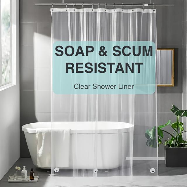 TEMU 1pc Clear Peva Shower Curtain Liner | Magnetic Bottom, Metal Grommet Top, Suitable For Hotels, Homes, Dorms, Greenhouses, 71x71 Inch