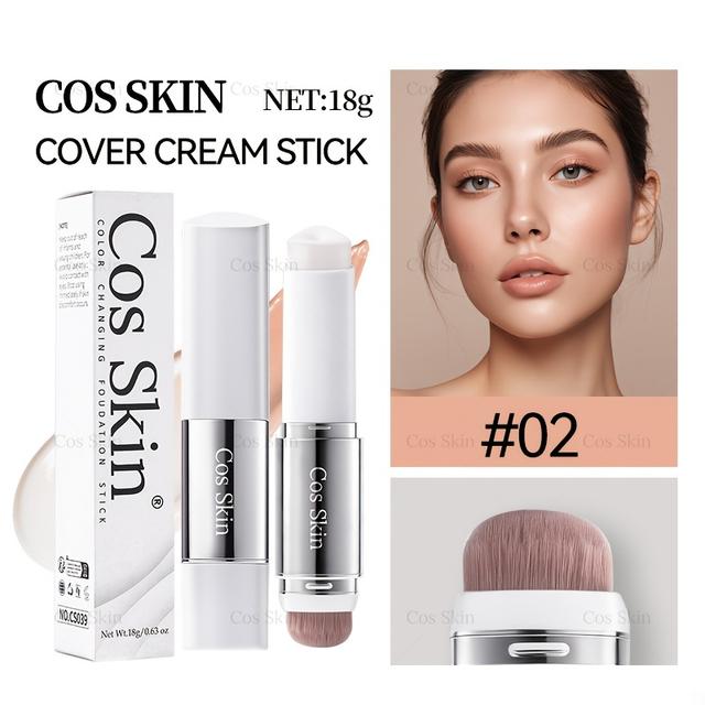 TEMU 2-in-1 3-color Foundation Stick, Facial Concealing And Brightening, And , Dual-end Foundation Stick With Soft Bristle Brush, Suitable For Types And Tones