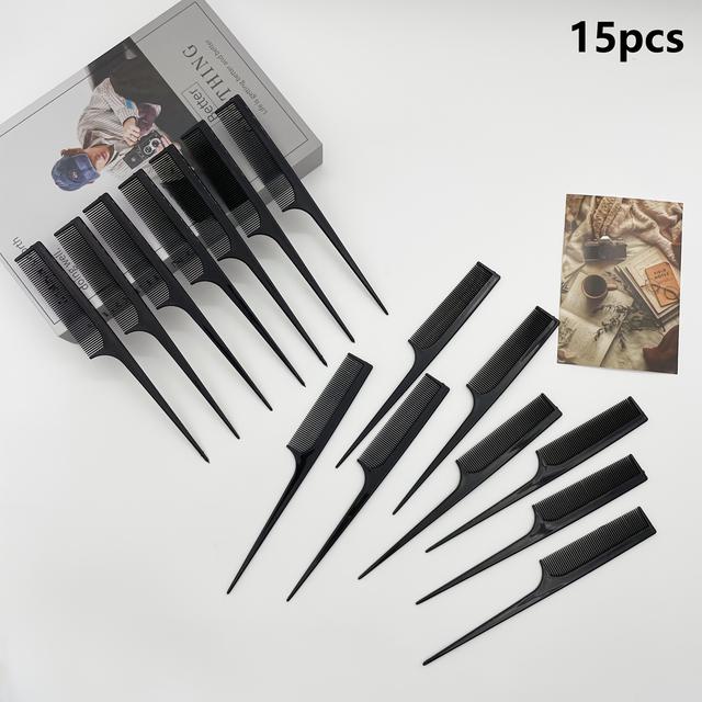 TEMU 15pcs/set Pointed Tail Comb Hair Dyeing Comb, Mouse Tail Comb, Hairdressing Comb, Fine Tooth Hair Style Comb, For Hair Salon And Home Use