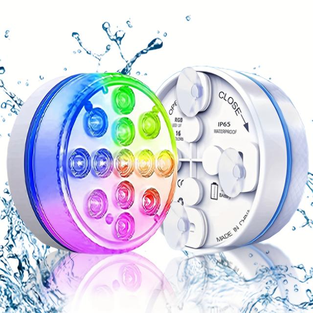 TEMU Set Of 4 Submersible Lights With 13 Leds, Remote Control, Battery-operated, Rgb Color-changing, Suitable For Pools, Vases, Spas, , Hot Tubs, Decorations, And Parties