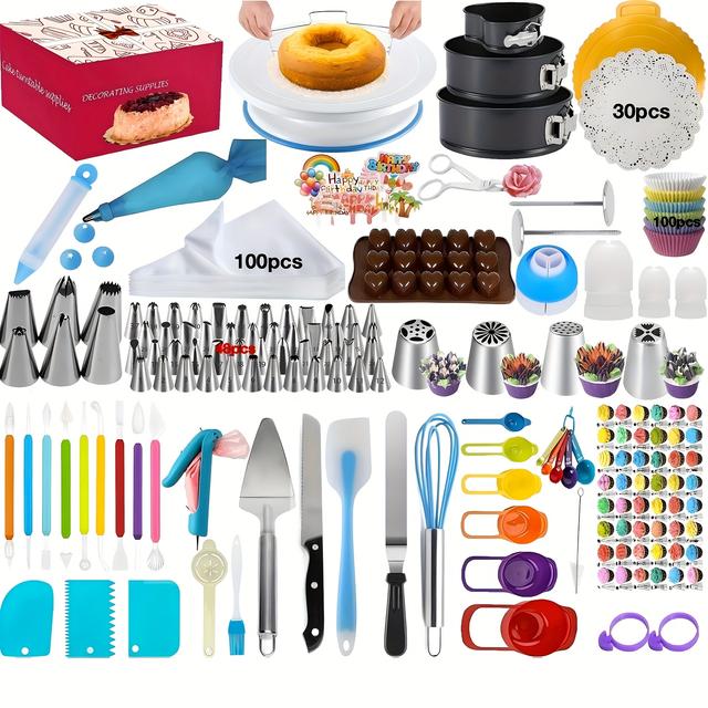 TEMU Cake Decorating Supplies, Cake Decorating Kit 3 Packs Springform Cake Pans, Cake Rotating Turntable, 54 Piping Icing Tips, 4 Russian Nozzles, Chocolate Mold Baking, Mother's Day Gift Ideas