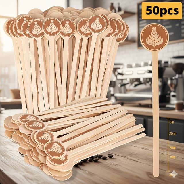 TEMU 50pcs Coffee Sticks 15cm Bamboo Wood Swizzle Sticks High-end Fashion For Party Home Decor Cafe