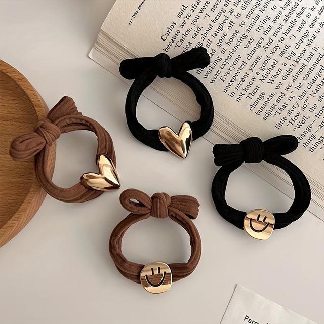 TEMU Elegant 4-piece Fabric Hair Tie Set With & Bow Accents, Minimalist High Elasticity Hair Rings For Ponytails, No-damage Autumn & Winter Hair Accessories For 14+, Solid Color Hair Elastics