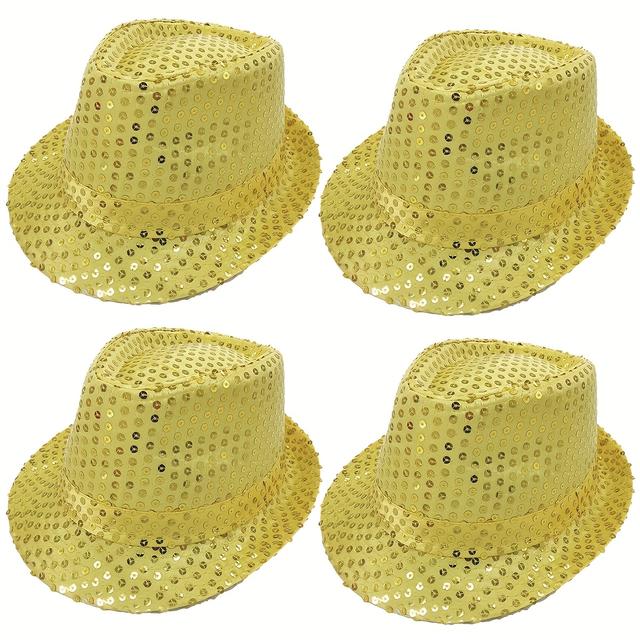 TEMU 4er-Pack Pailletten Fedora Hut, geeignet für Damen und Herren, für Hip-Hop, Jazz-Performances und Veranstaltungen im Vintage-Stil, ideal für Weihnachts- und Neujahrsfeiern