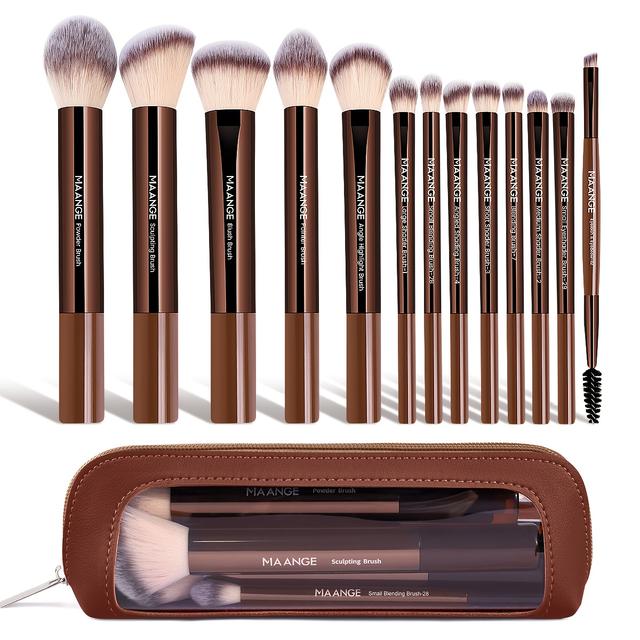 TEMU Maange 13pcs Makeup Brush Set Includes Blush, Contour, And Eyelash Brushes. Blend For A Flawless End With Soft, Skin-friendly Bristles, Makeup Application And Suitable For Beginners