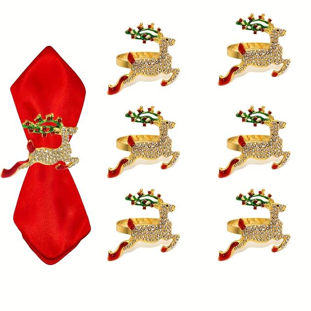 TEMU Set mit 6 exquisiten Weihnachts-Renntier-Serviettenringen, perfekt zum Dekorieren Ihres Esstisches während der Feiertagszeit und Partys