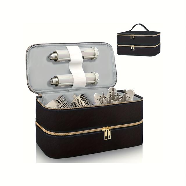 TEMU Hair Dryer Carry Bag, Portable Cosmetic Case For Hair Accessories, Dual-layer Storage Box For Hair Dryer Accessories, Beauty Supplies Makeup Pouch