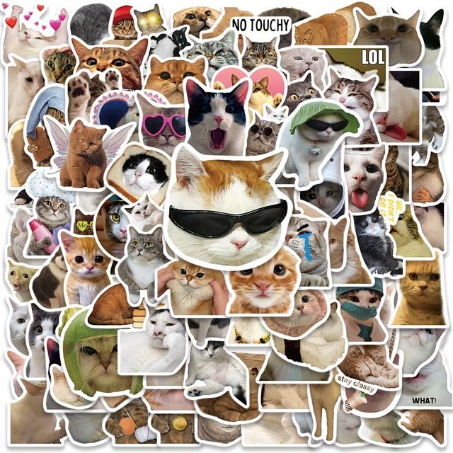 TEMU 100 шт. Веселі Котячі МЕМ Вінілові Наклейки, Творчі DIY Наклейки, для Чашки, Холодильника, Книги, Багажу, Столу, Шолома, Скейтборда, Камери, Гітари, Ноутбука, Телефону