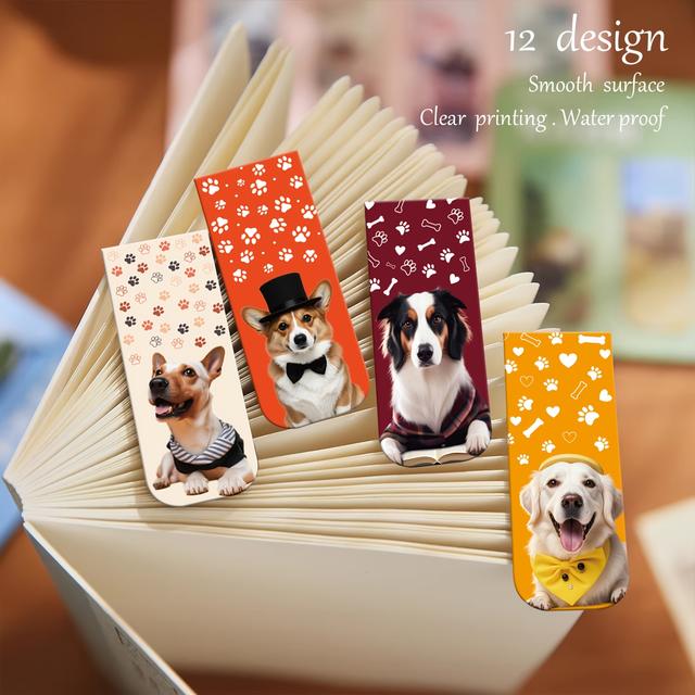 TEMU 12pcs Magnetic Bookmarks Cute Dogs Magnetic Page Markers Pet Magnetic Page Clips Puppy Faces Bookmark For Students Teachers School Home Office Reading Stationery, 12 Designs