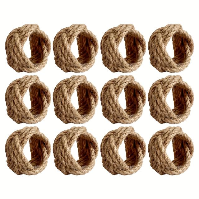 TEMU 12-pack Rustic Floral Jute Napkin Rings - 1.57x1.97 Inch Farmhouse Table Decor, Durable & High-quality For Weddings, Parties, Home Dining, Business Events