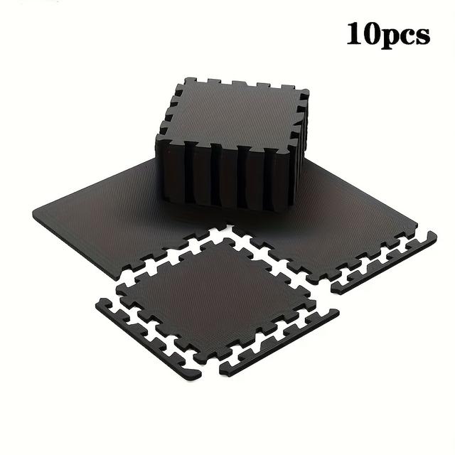 TEMU 10pcs High-density Eva Foam Interlocking Exercise Mat Set, Black - Durable, Heavy-duty Gymnastics And Fitness Floor Protection, Suitable For Home Workouts, Yoga, And