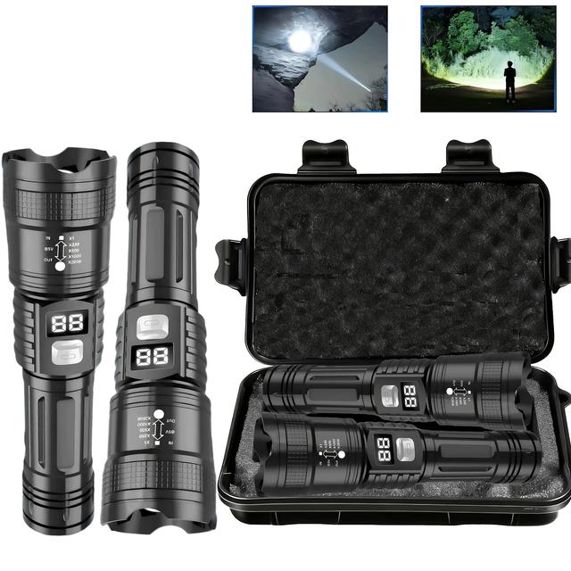TEMU Outdoor Telescopic Zoom Flashlight With Lcd Display & Storage - 1000 Lumens, Long Range Spotlight/ Light, - (type-), Low Voltage (<36) Suitable For Camping, Emergencies, Repairs, Cycling, Fishing