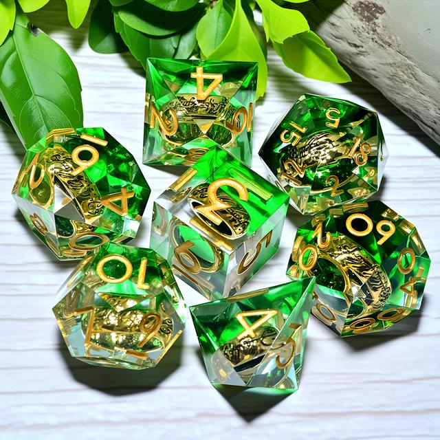 TEMU 7pcs Dnd Dice Green Rings, Thanksgiving Christmas Birthday Party Supplies, Ramadan And Easter Suitable For Prg Role Playing Games, Mtg Table Games , Polyhedral Resin Dice