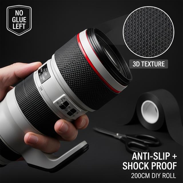 TEMU 프로페셔널 렌즈 그립 수정 스킨 - DSLR 카메라 바디 보호 및 삼각대 절연을 위한 전술 3D 텍스처 고무 랩 (DIY 키트)