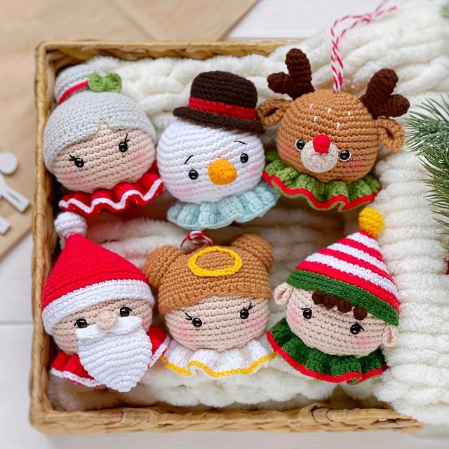 TEMU Set Of 6, Christmas Doll Crochet Kits, Festive Crochet Yarn For Christmas, Adorable Santa Outdoor Holiday Decorations, Creative Crochet Material Packs, Fun Halloween/easter Knitted Toys