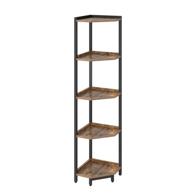 TEMU Corner Shelf Stand, Corner Bookshelf, Storage Stand Shelf With Metal Frame, Plant Stand, Corner Bookcase For Living Room, 5-tier Rustic Brown And Black, Mounted Closet Systems