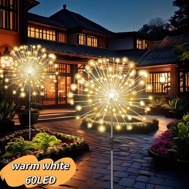 TEMU Світлодіодні декоративні світильники для саду та доріжок, з теплим кольоровим сонячним ландшафтним феєрверком у та різнокольоровому варіантах, з 8 режимами для святкового сонячного