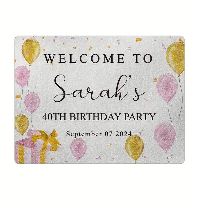 TEMU Custom Birthday Party Welcome Sign - Personalized Name & Date, Sparkling Pvc Display For Indoor/outdoor Decor, Bridal Showers & ' Parties