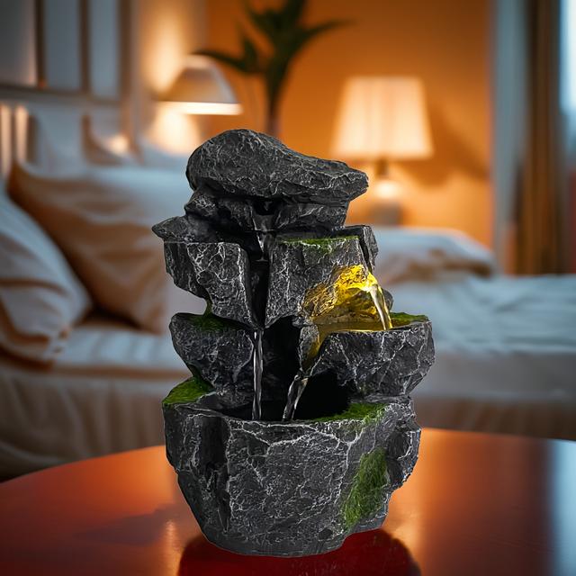 TEMU Fontana da pz, Fontana a da tavolo, Giochi rilassanti, Fontana da scrivania Shui Zen per meditazione con luce LED per arredo spazi interni casa e ufficio, Regali per le feste, Decorazioni estate