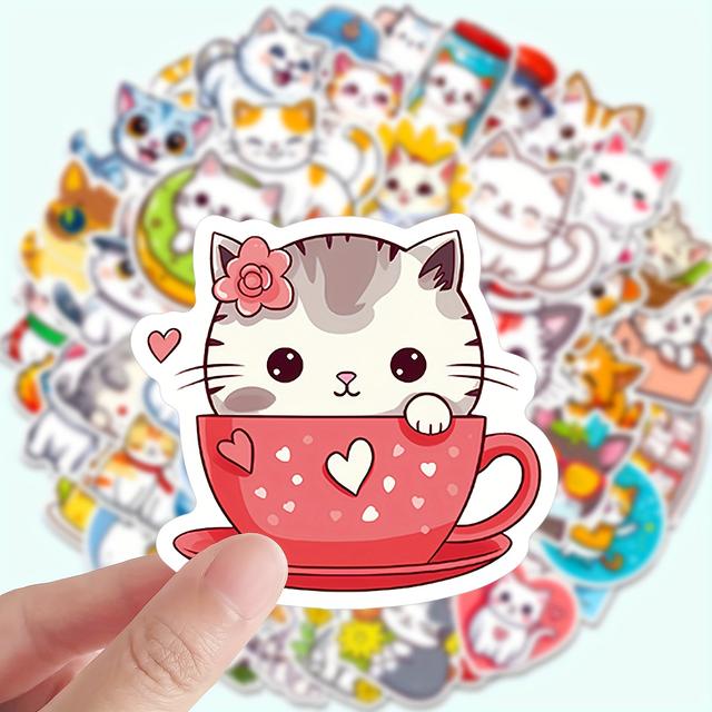 TEMU 50 aranyos rajzfilm macska graffiti matrica, alkalmas kézikönyvekhez és scrapbookokhoz - Jutalom ajándékok