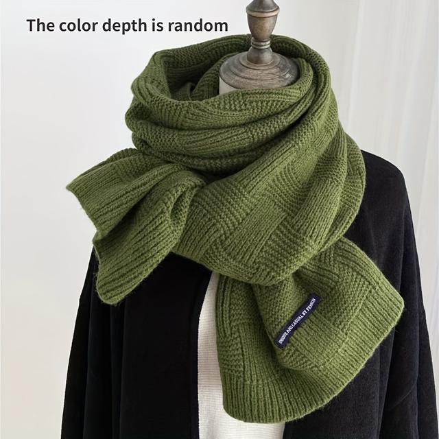 TEMU 1pc Unisex Winter Scarf - Cable- Pattern, Soft Warm Olive Green Scarf For , Cold-resistant Machine Washable Neck Warmer For Outdoor Casual Wear, Cold Weather Accessory
